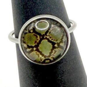 Silver Tone Green Mosaic Toe or pinky Ring Adjustable Size 5.75 Boho Style